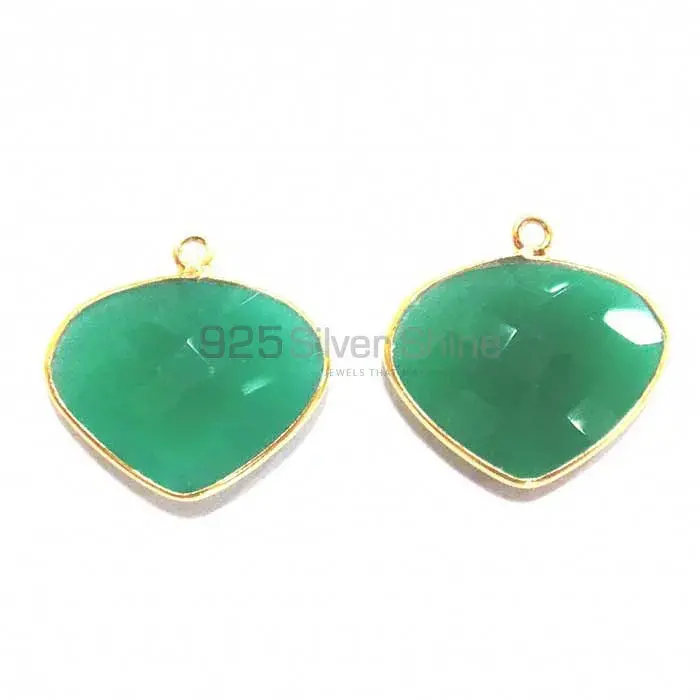 Green Onyx Heart Gemstone Single Bail Bezel Sterling Silver Gold Vermeil Connector 925GC185_0