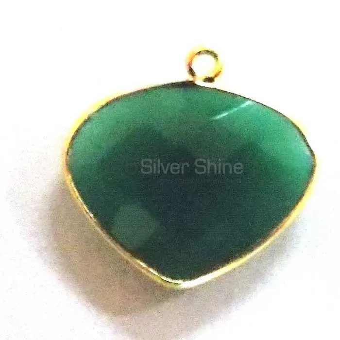 Green Onyx Heart Gemstone Single Bail Bezel Sterling Silver Gold Vermeil Connector 925GC185_1