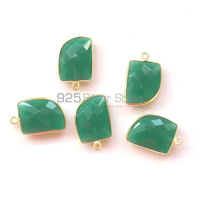 Green Onyx Uncut Gemstone Single Bail Bezel Sterling Silver Gold Vermeil Gemstone Connector 925GC344_0