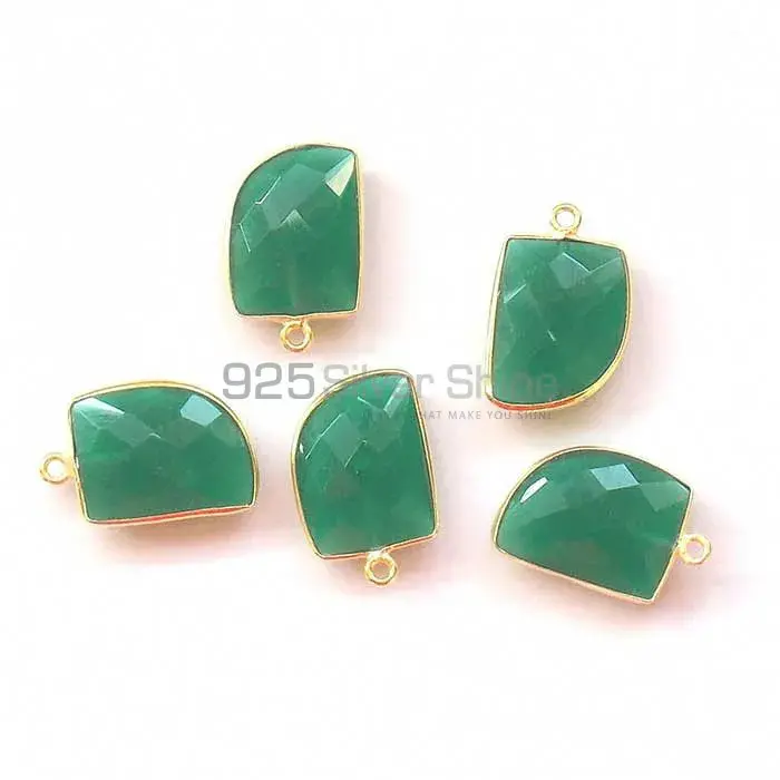 Green Onyx Uncut Gemstone Single Bail Bezel Sterling Silver Gold Vermeil Gemstone Connector 925GC344_1