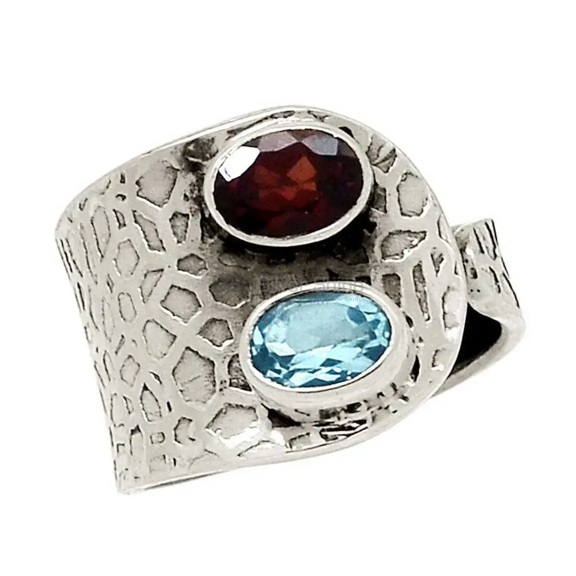 Hammer Sterling Silver Rings In Natural Gemstone 925SR2246_1