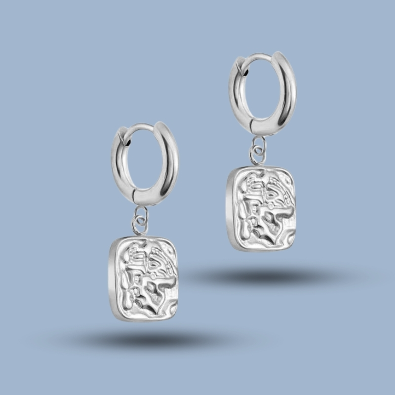 Hammered Charm 925 Sterling Silver Huggie Hoops Earrings 925She230_0
