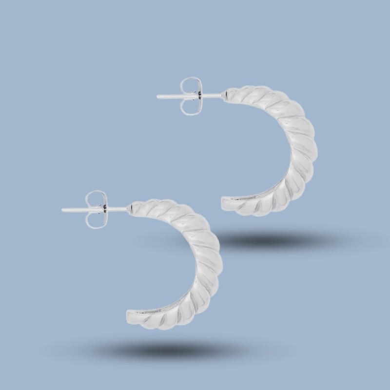 Handmade Croissant 925 Sterling Silver Twisted Hoop Earrings 925She227_0