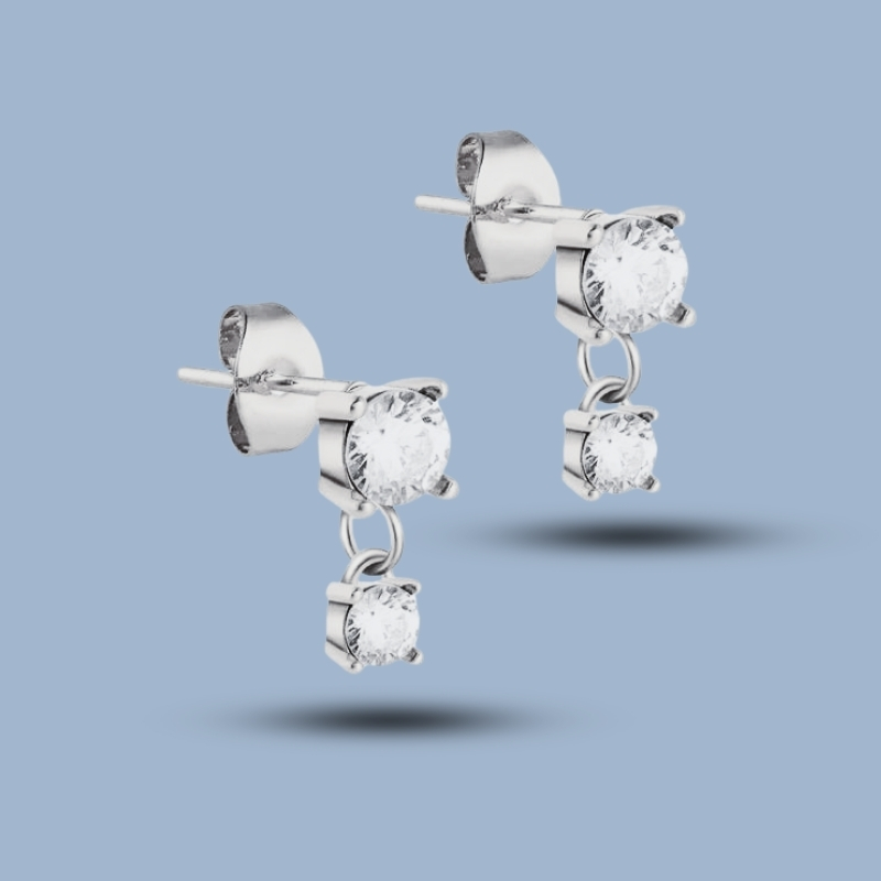 Handmade Cz Gemstone 925 Sterling Silver Tow Stone Stud Earring 925She260_0