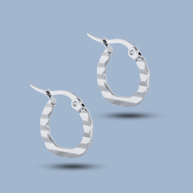 Handmade Hammered 925 Sterling Silver Irregular Hoop Earring 925She158_0