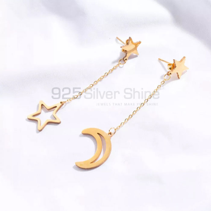 Handmade Star And Moon Stud Chain Earring In 925 Silver MOME383_0