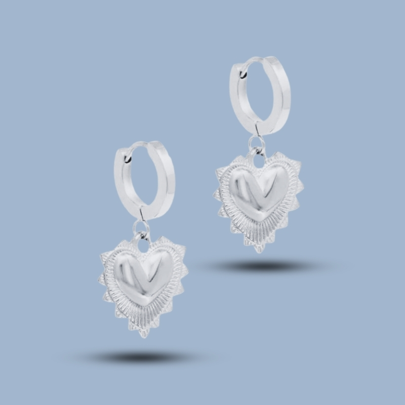 Heart Love Charm 925 Sterling Silver Sleeper Hoop Earring 925She138_0
