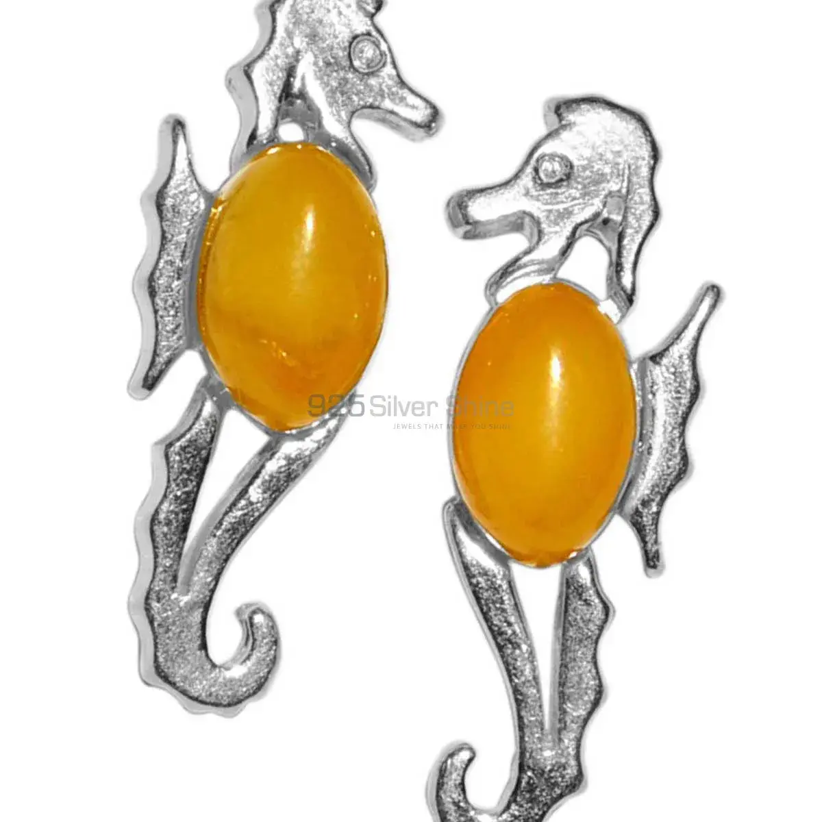925 Sterling Silver Earrings In Amber Gemstone Jewelry 925SE2931_1