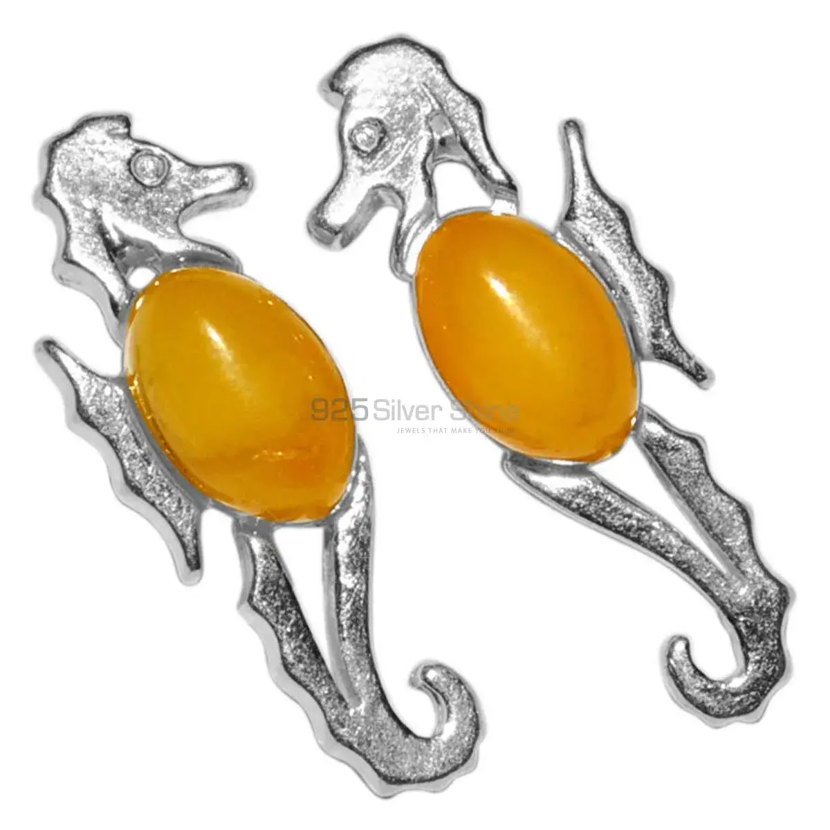 925 Sterling Silver Earrings In Amber Gemstone Jewelry 925SE2931_2