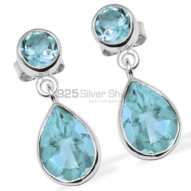 925 Sterling Silver Earrings In Blue Topaz Gemstone Jewelry 925SE1135_1
