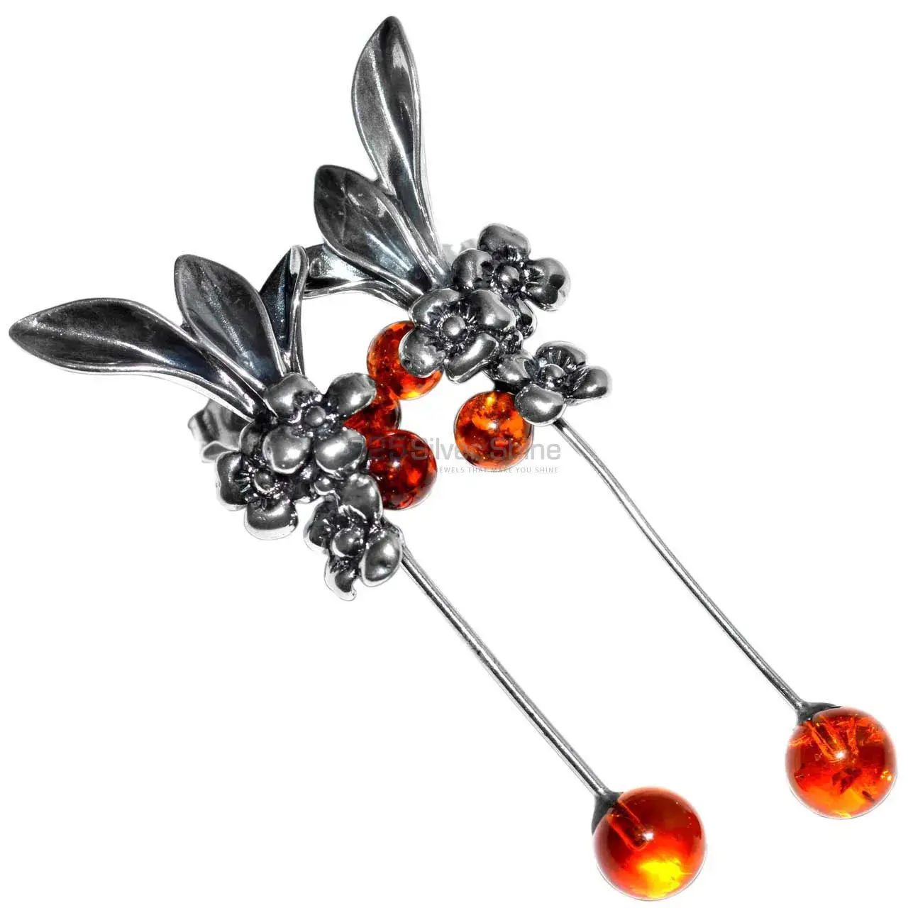 925 Sterling Silver Handmade Earrings In Amber Gemstone Jewelry 925SE2934_1