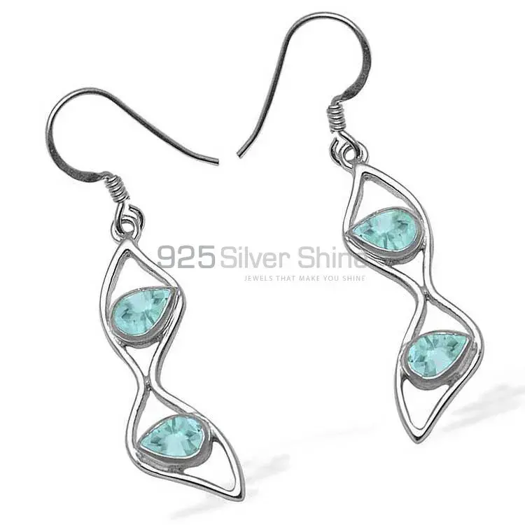 925 Sterling Silver Handmade Earrings In Blue Topaz Gemstone Jewelry 925SE1059_1
