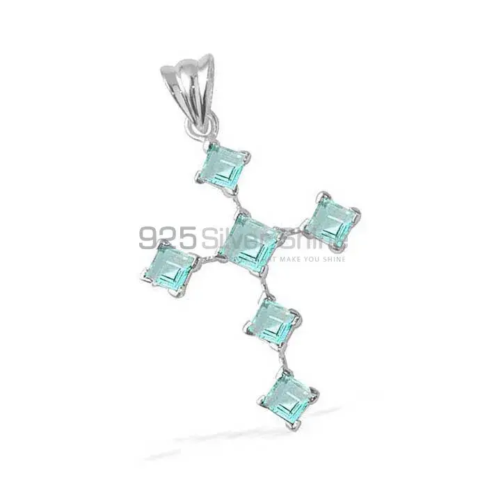 925 Sterling Silver Handmade Pendants In Blue Topaz Gemstone Jewelry 925SP1681_0