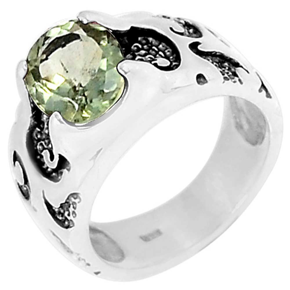 925 Sterling Silver Handmade Rings In Green Amethyst Gemstone Jewelry 925SR963