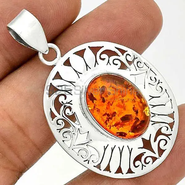 Amber Gemstone Pendants In 925 Fine Silver Jewelry 925SP16-1_1