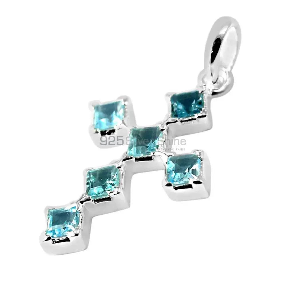 Blue Topaz Gemstone Handmade Pendants In Solid Sterling Silver Jewelry 925SP228-1_1