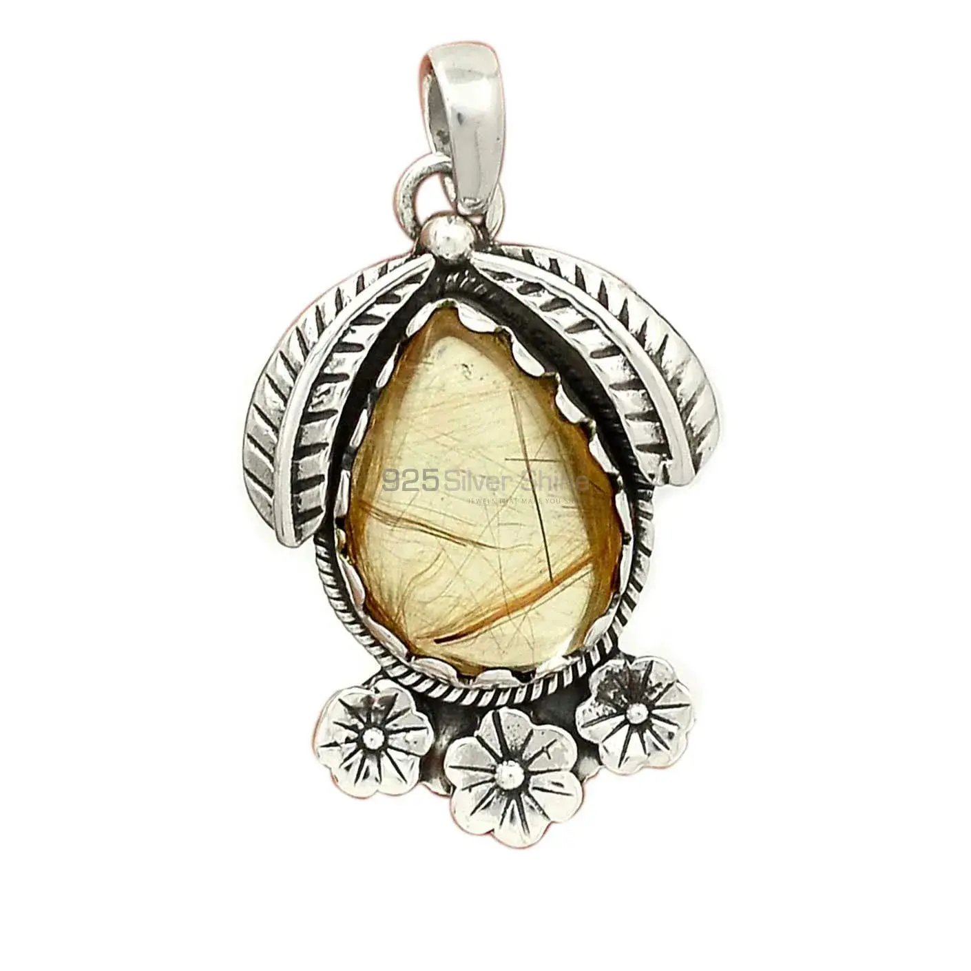 Golden Rutile Gemstone Pendants In 925 Solid Silver Jewelry 925SP54-2_2