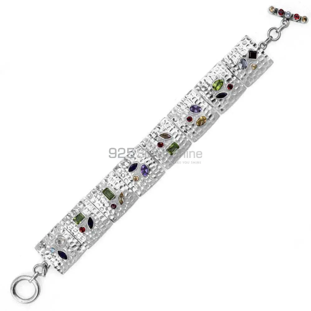 Multi Stone Gemstone Handmade Bracelets In Solid Sterling Silver Jewelry 925SB245_0