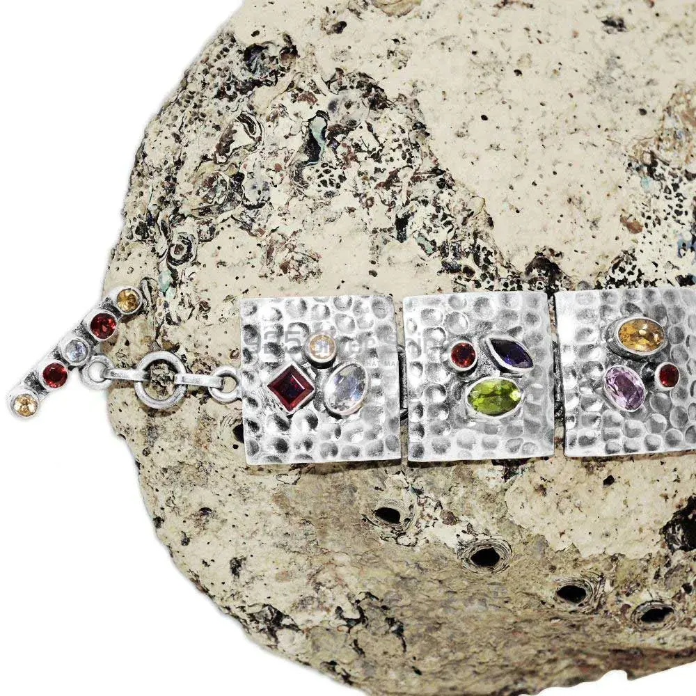 Multi Stone Gemstone Handmade Bracelets In Solid Sterling Silver Jewelry 925SB245_1