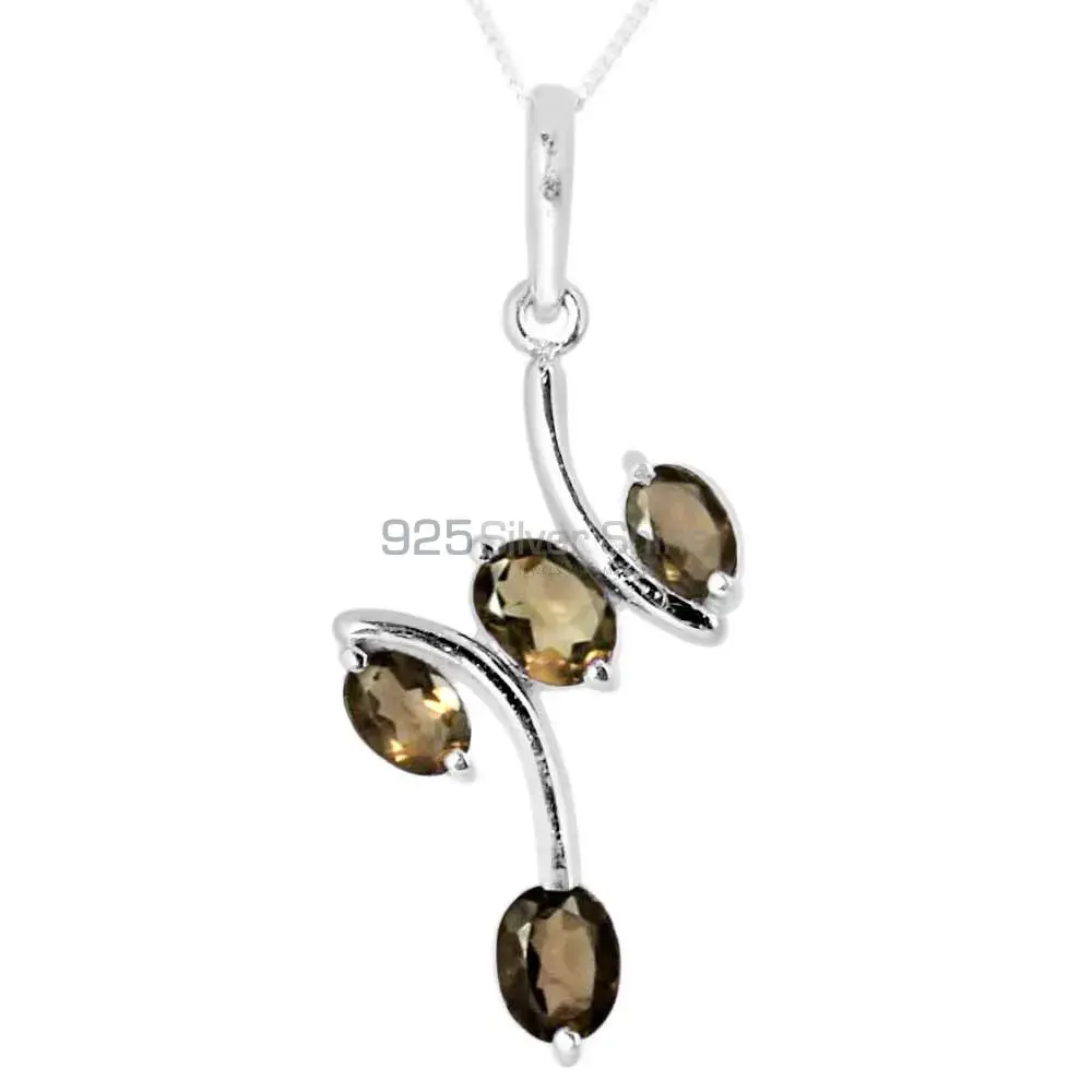 Smokey Gemstone Pendants In 925 Solid Silver Jewelry 925SP243-1