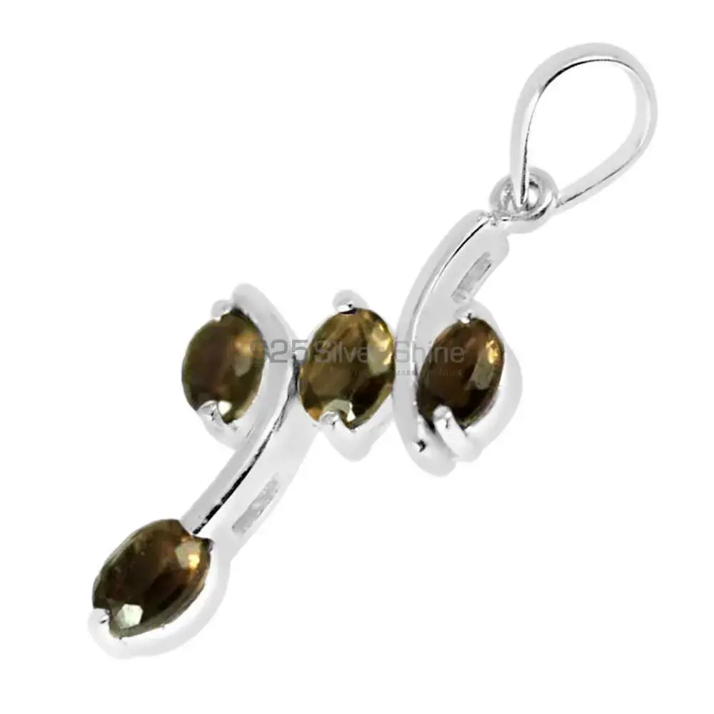 Smokey Gemstone Pendants In 925 Solid Silver Jewelry 925SP243-1_0