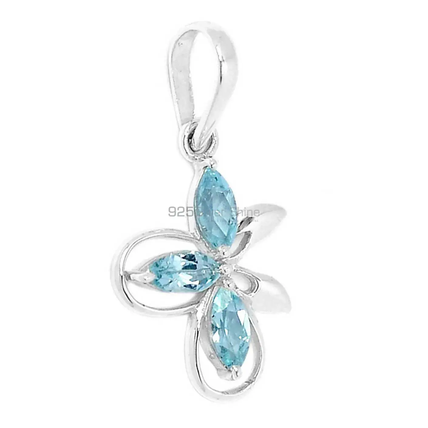 Solid Sterling Silver Handmade Pendants In Blue Topaz Gemstone Jewelry 925SP292-6_0