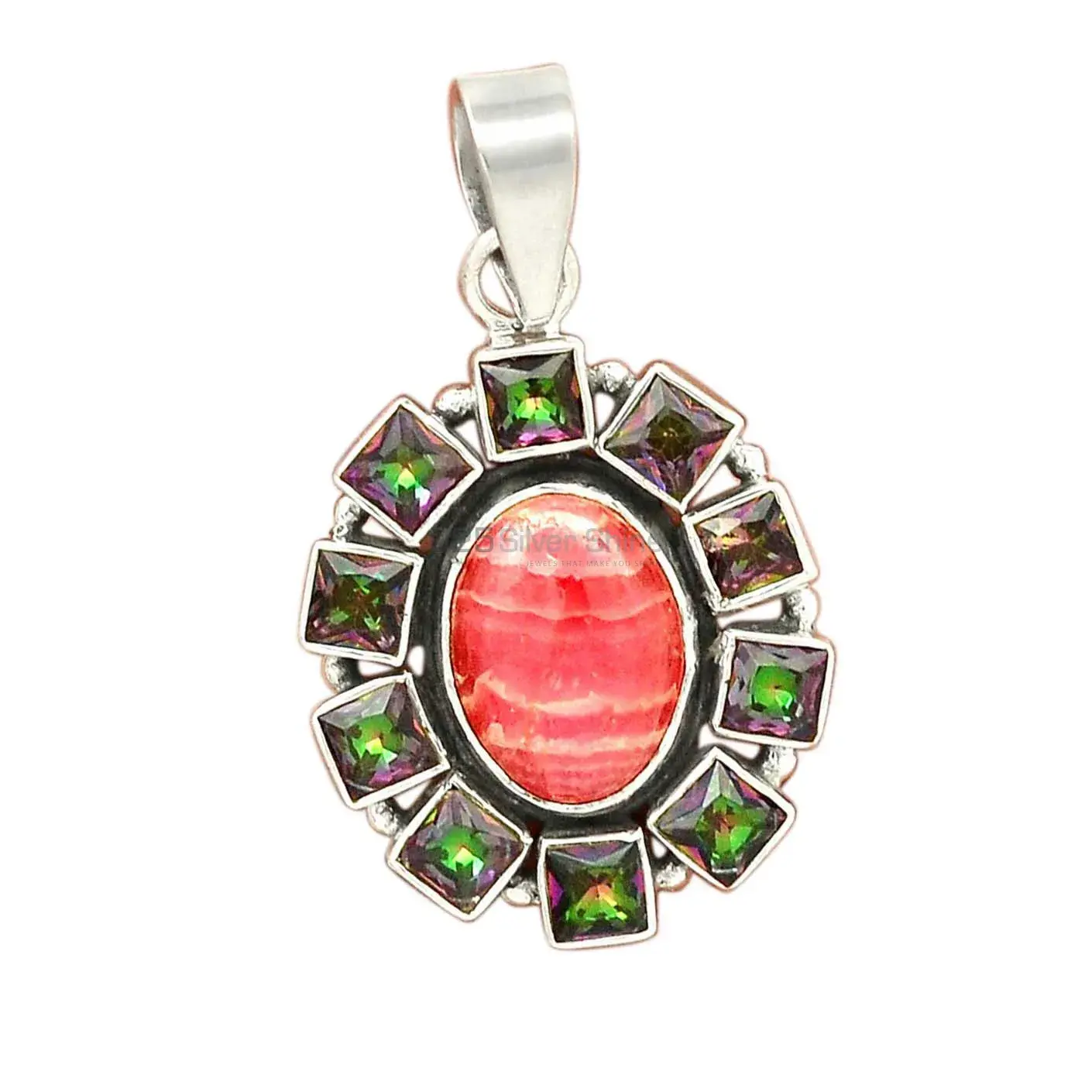 Solid Sterling Silver Handmade Pendants In Multi Gemstone Jewelry 925SP24-1_2
