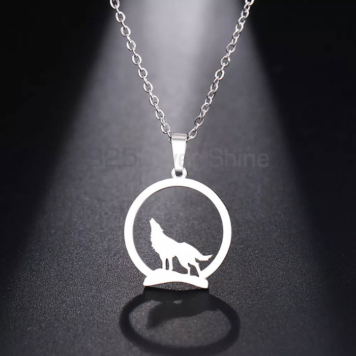 Howling Wolf Necklace, Animal Minimalist Necklace In 925 Sterling Silver AMN135_3