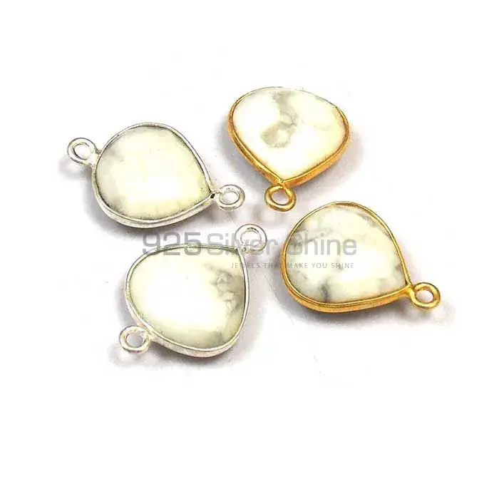 Howlite Heart Gemstone Single Bail Bezel Sterling Silver Gold Vermeil Connector 925GC157_0