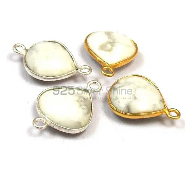 Howlite Heart Gemstone Single Bail Bezel Sterling Silver Gold Vermeil Connector 925GC157_1
