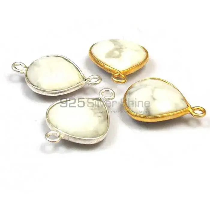 Howlite Heart Gemstone Single Bail Bezel Sterling Silver Gold Vermeil Connector 925GC157_2