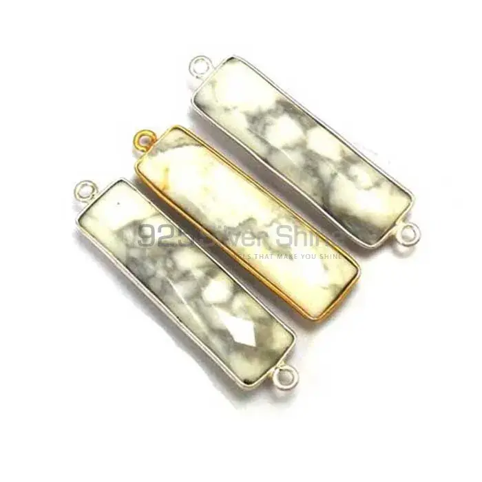 Howlite Rectangle Gemstone Single Bail Bezel Sterling Silver Gold Vermeil Connector 925GC159_0