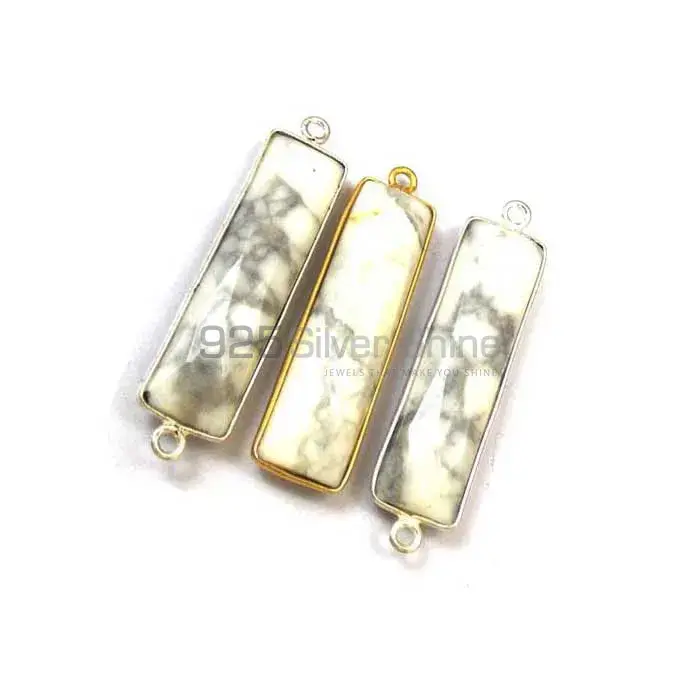 Howlite Rectangle Gemstone Single Bail Bezel Sterling Silver Gold Vermeil Connector 925GC159_1