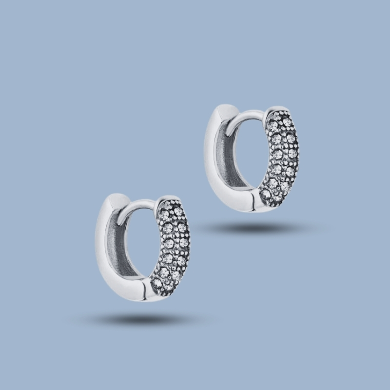Huggie Cz Gemstone 925 Sterling Silver Ruthenium Hoop Earring 925She168_0