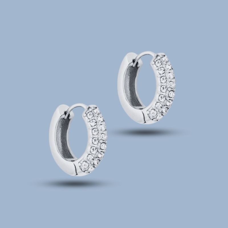 Huggie Cz Gemstone 925 Sterling Silver Ruthenium Hoop Earring 925She169_0