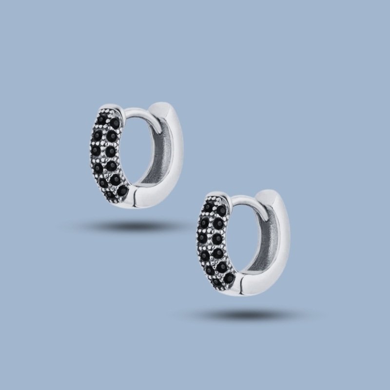 Huggie Design Gemstone With 925 Sterling Silver Ruthenium Hoop Earring 925She172_0