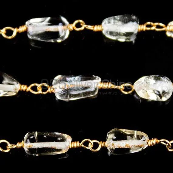 Citrine Plain Tear Drop Wire Wrapped Rosary Chain. "Wire Wrapped 1 Feet Roll Chain" 925RC164