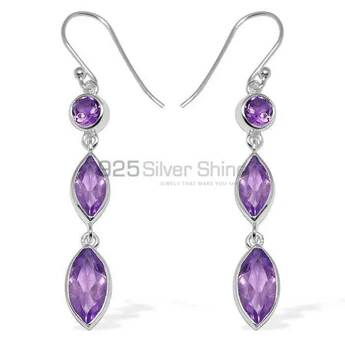 925 Sterling Silver Earrings In Amethyst Gemstone Jewelry 925SE1145_0