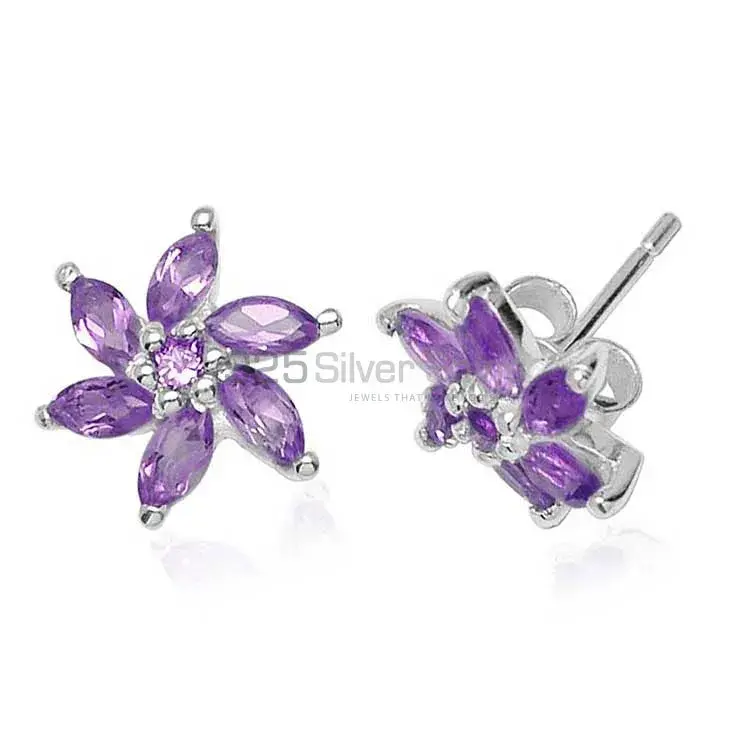 925 Sterling Silver Handmade Earrings In Amethyst Gemstone Jewelry 925SE755_1