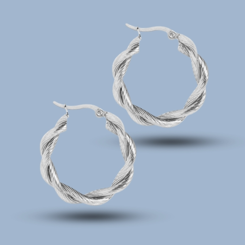 Knotted Rope 925 Sterling Silver Sleeper Tapered Hoops Earring 925She220_0