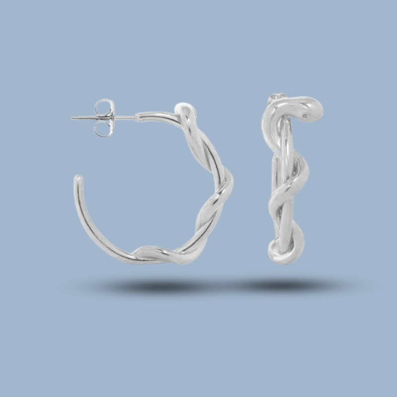 Knotted Rope 925 Sterling Silver Twisted Hoop Earrings 925She231_0