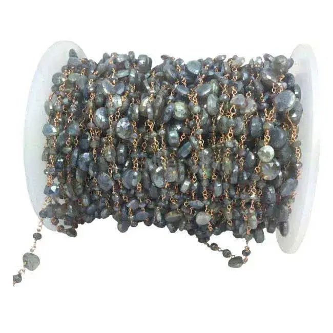 Labradorite Coated Gemstone Rosary Chain. "Wire Wrapped 1 Feet Roll Chain" 925RC180