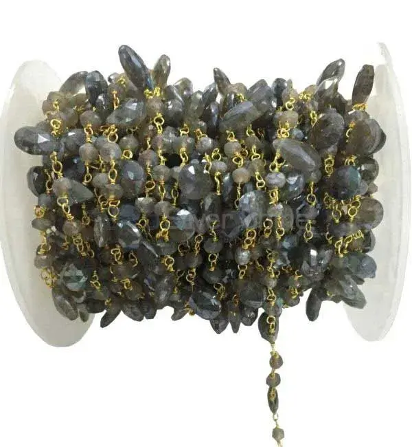 Labradorite Coated Gemstone Rosary Chain. "Wire Wrapped 1 Feet Roll Chain" 925RC203_0