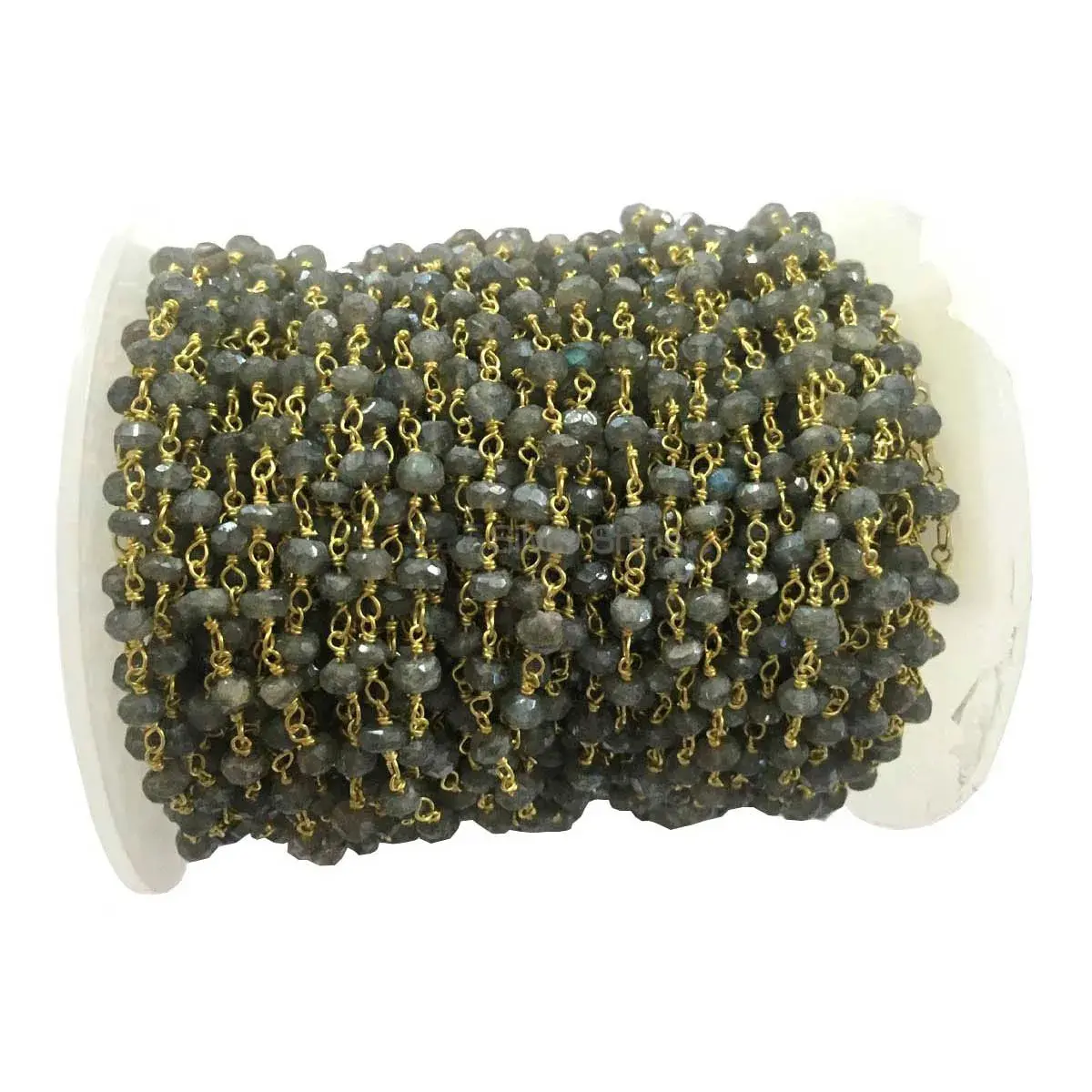 Labradorite Coated Gemstone Rosary Chain. "Wire Wrapped 1 Feet Roll Chain" 925RC203_2