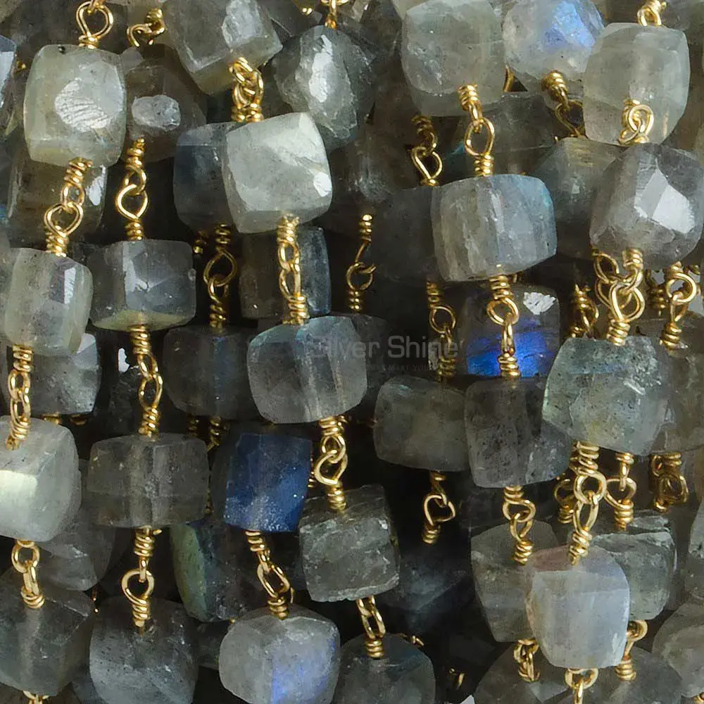 Labradorite Faceted Cube Rosary Chain. "Wire Wrapped 1 Feet Roll Chain" 925RC146_1