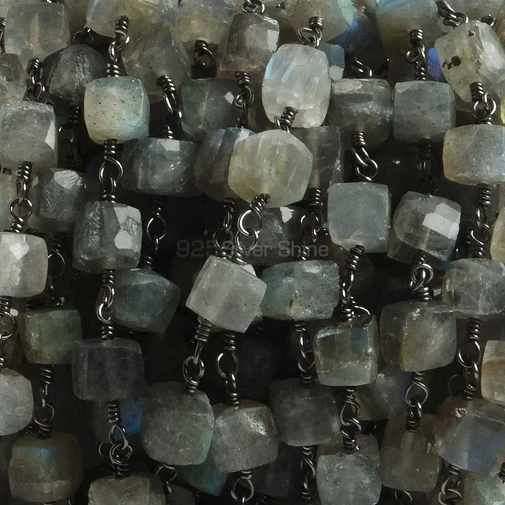Labradorite Faceted Cube Rosary Chain. "Wire Wrapped 1 Feet Roll Chain" 925RC146_2