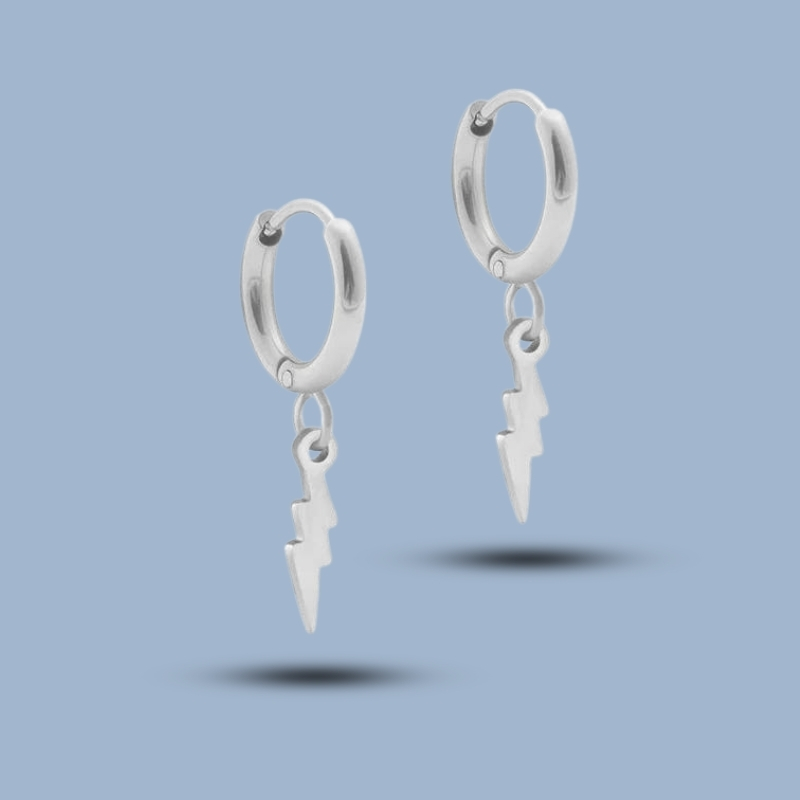 Lighting Bolt 925 Sterling Silver Titanium Hinge Hoop Earring 925She350_0