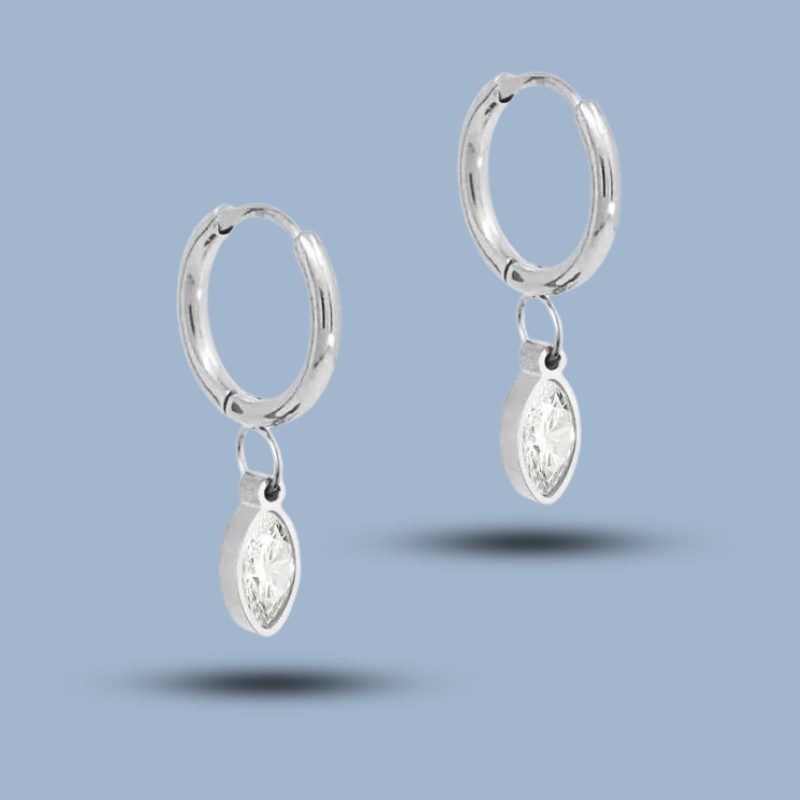 Marquise Cz Gemstone With 925 Sterling Silver Hinged Segment Hoop Earring 925She255_0