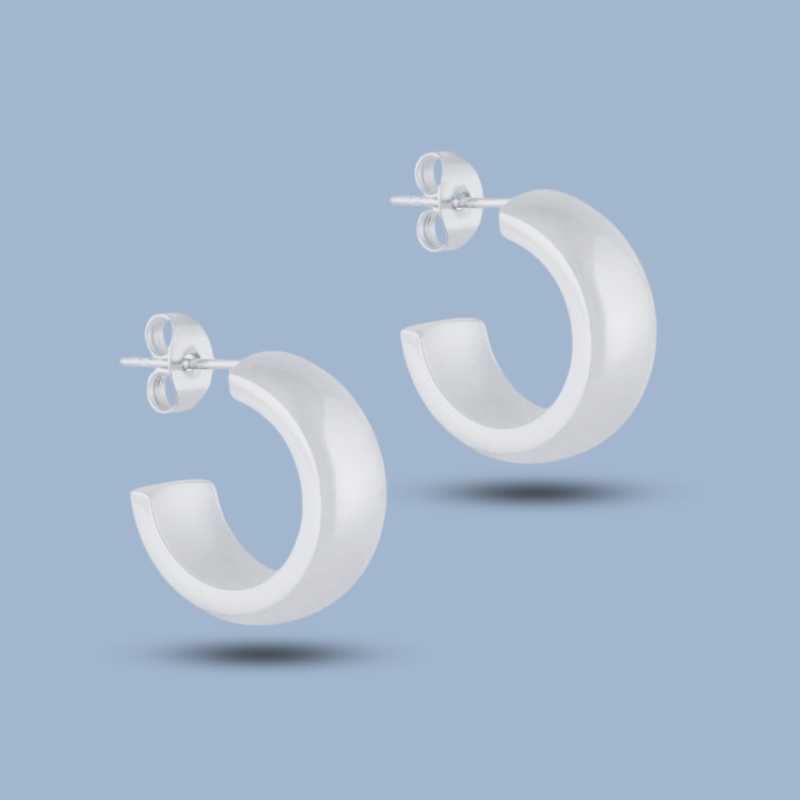 Medium Dome 925 Sterling Silver Huggie Hoop Earrings 925She161_0