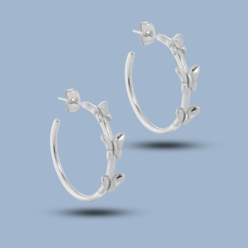 Mini Butterfly 925 Sterling Silver Twisted Hoop Earrings 925She318_0